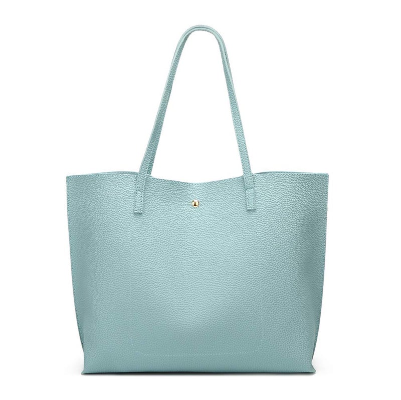 Dreubea Women's Soft Faux Leather Tote Shoulder Bag from, Big Capacity Tassel Handbag Light Blue - Image 3